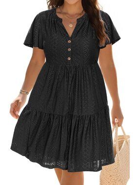 Plus Size Casual Boho Midi Sundress - Button Up, Tiered Summer Dress for Women